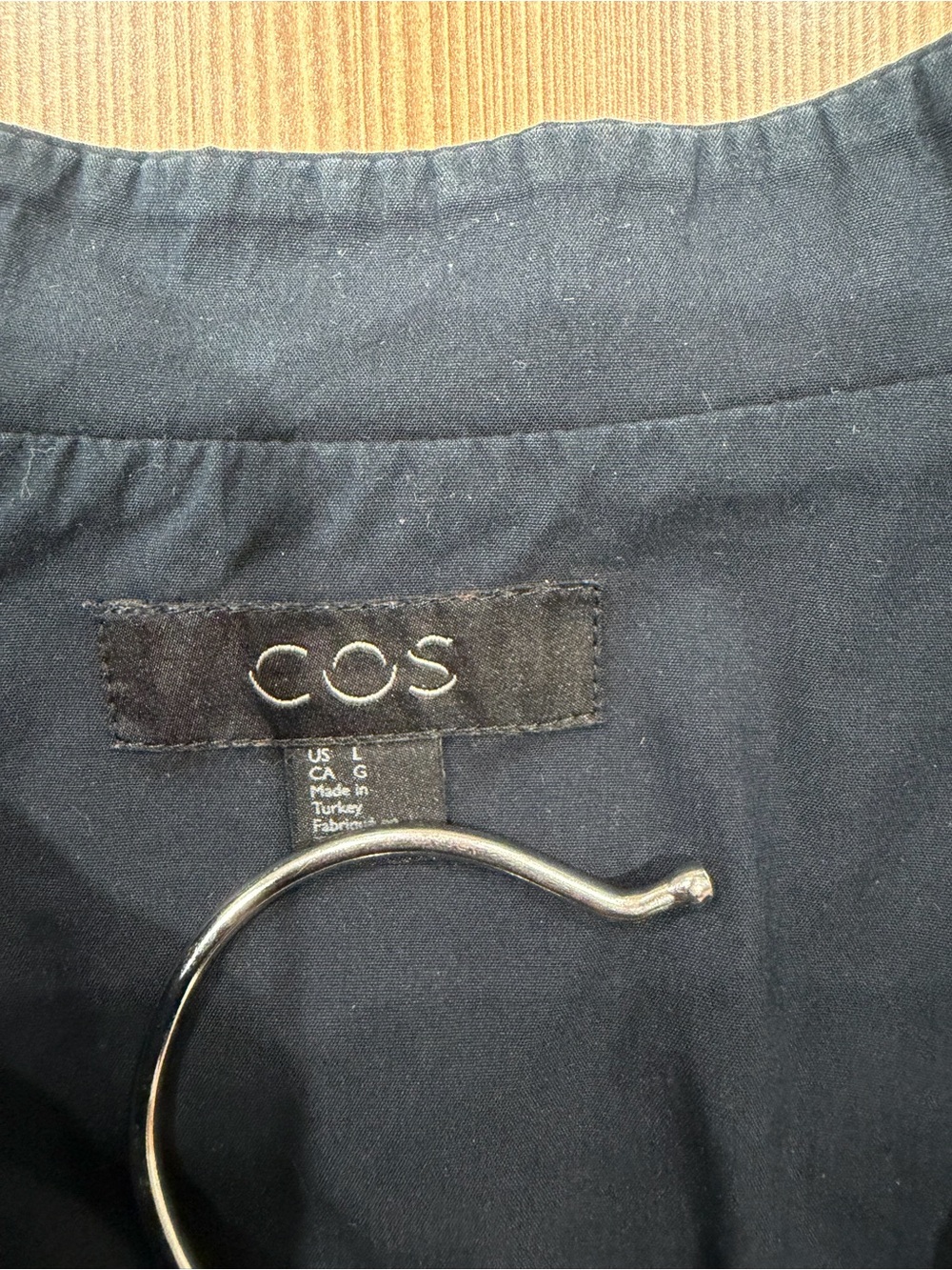 COS Navy Blue Grandad Collar Shirt Cotton Poplin Band Mandarin Collar Top Sz L - Picture 11 of 12